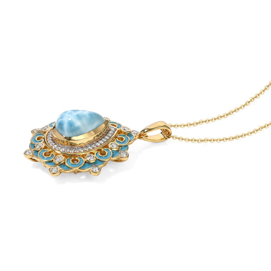 D'Joy AAA Larimar, Schweizer Blautopas Schmuckset ca. 50 cm 925 Silber 750 Gelbgold vermeil ca. 4,85 ct.