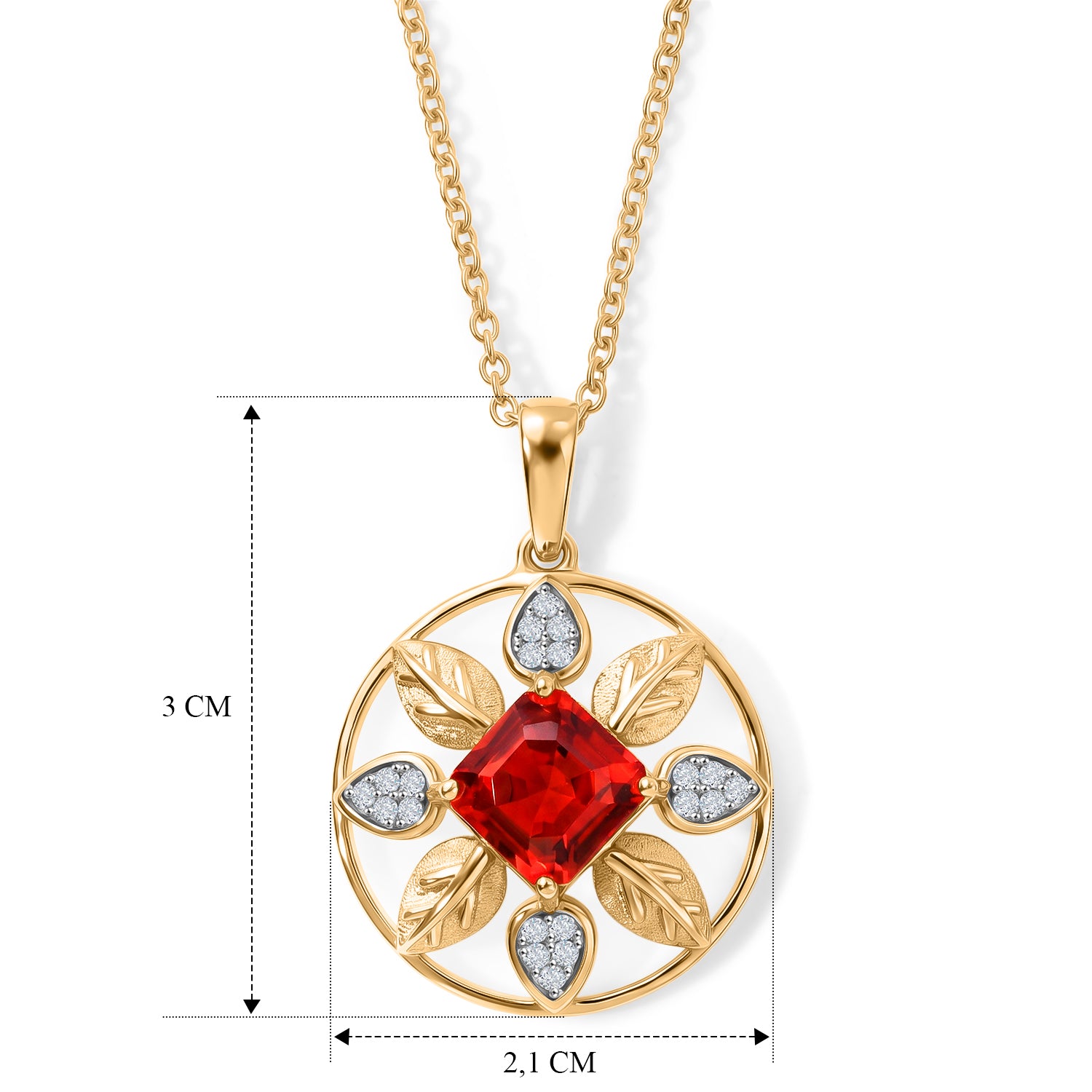 D'Joy Rubin-Feuer-Triplett-Quarz., Weißer Zirkon Schmuckset ca. 50 cm 925 Silber 750 Vergoldet und Edelstahl 750 Vergoldet ca. 2,93 ct.