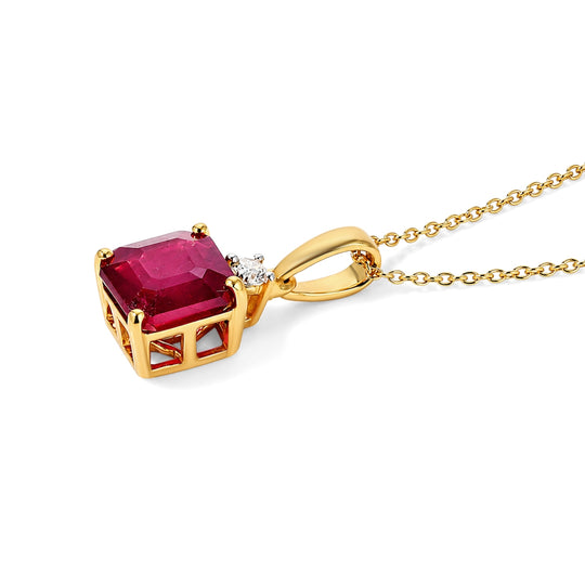 D'Joy Niassa Rubin und Moissanit Anhänger mit 50cm Kette, 925 Silber 750 Gelbgold Vermeil - 3,50 ct.