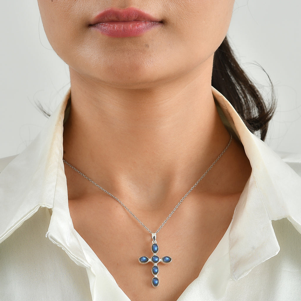 AAA Labradorit Anhänger, 925 Silber, 316L Edelstahl Kette ca. 50 cm ca. 3.52 ct