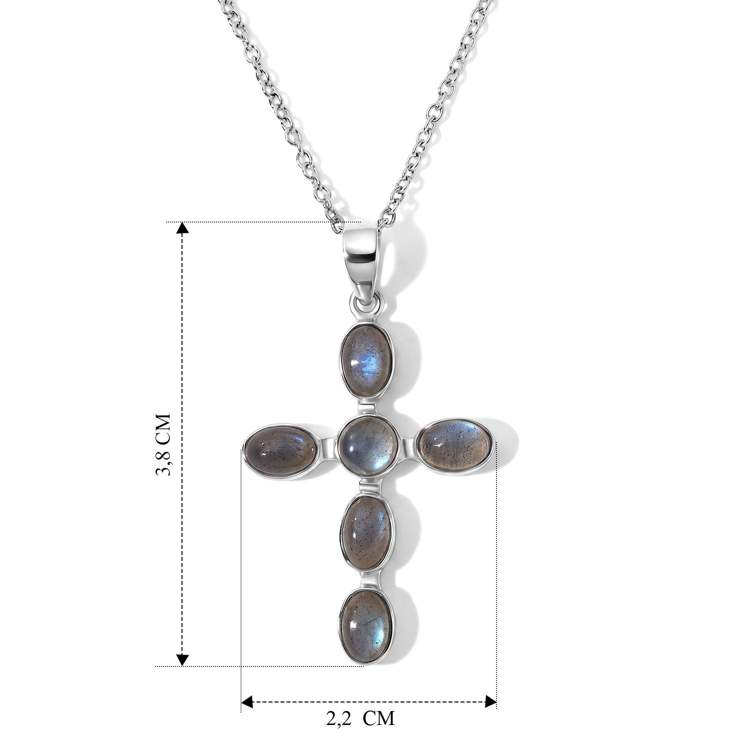 AAA Labradorit 925 Silber Anhänger mit 50cm Edelstahl Kette - 3,52 ct.