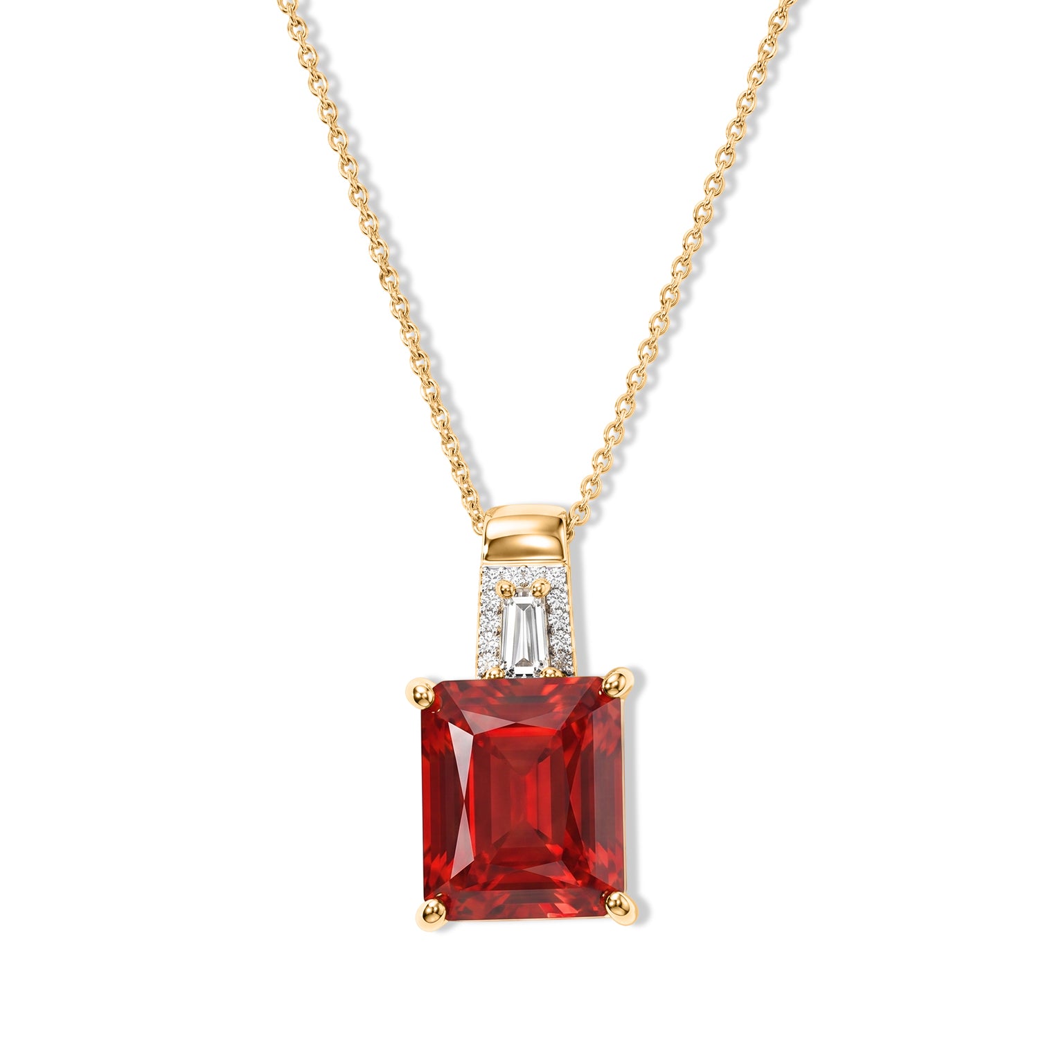 D'Joy Rubin-Feuer-Triplett-Quarz., Weißer Zirkon Schmuckset ca. 50 cm 925 Silber 750 Gelbgold vermeil ca. 6,87 ct.