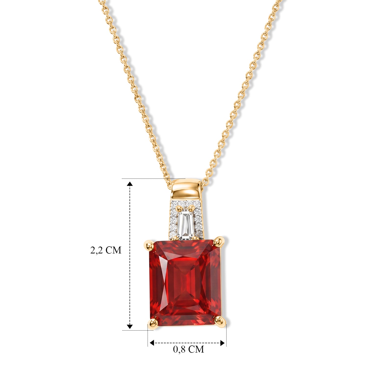 D'Joy Rubin Feuer Triplett Quarz und Zirkon Anhänger mit 50cm Kette, 925 Silber 750 Gelbgold Vermeil - 6,87 ct.