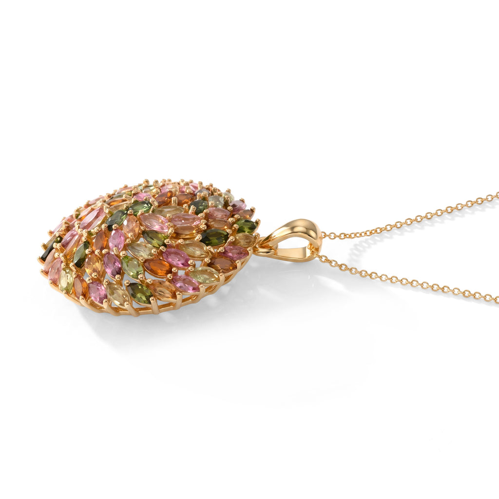 D'Joy AA Mehrfarbig-Turmalin Schmuckset ca. 50 cm 925 Silber 750 Gelbgold vermeil ca. 6,11 ct.