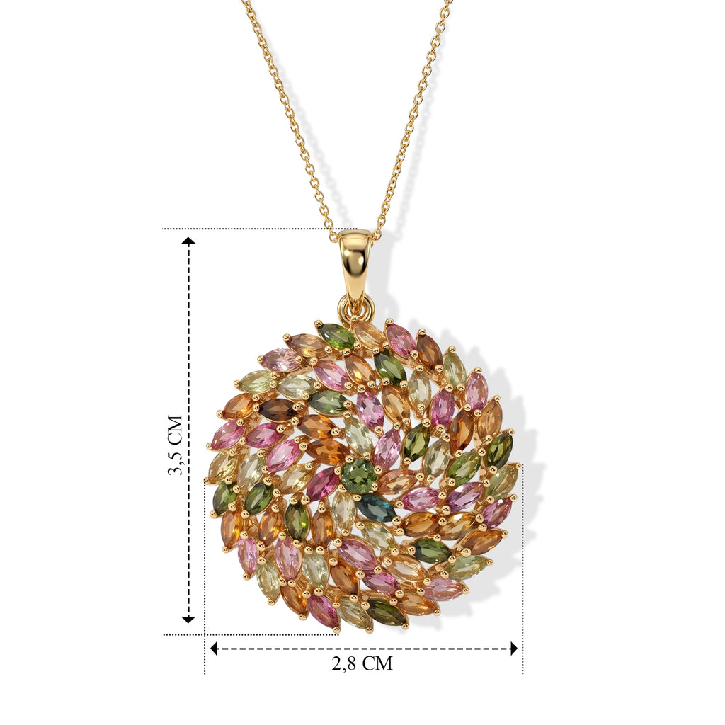 D'Joy AA Mehrfarbig-Turmalin Schmuckset ca. 50 cm 925 Silber 750 Gelbgold vermeil ca. 6,11 ct.