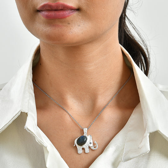 EverTrue AAA Labradorit und schwarzer Spinell Anhänger mit 50cm Edelstahl Kette, Bronze - 6,36 ct.