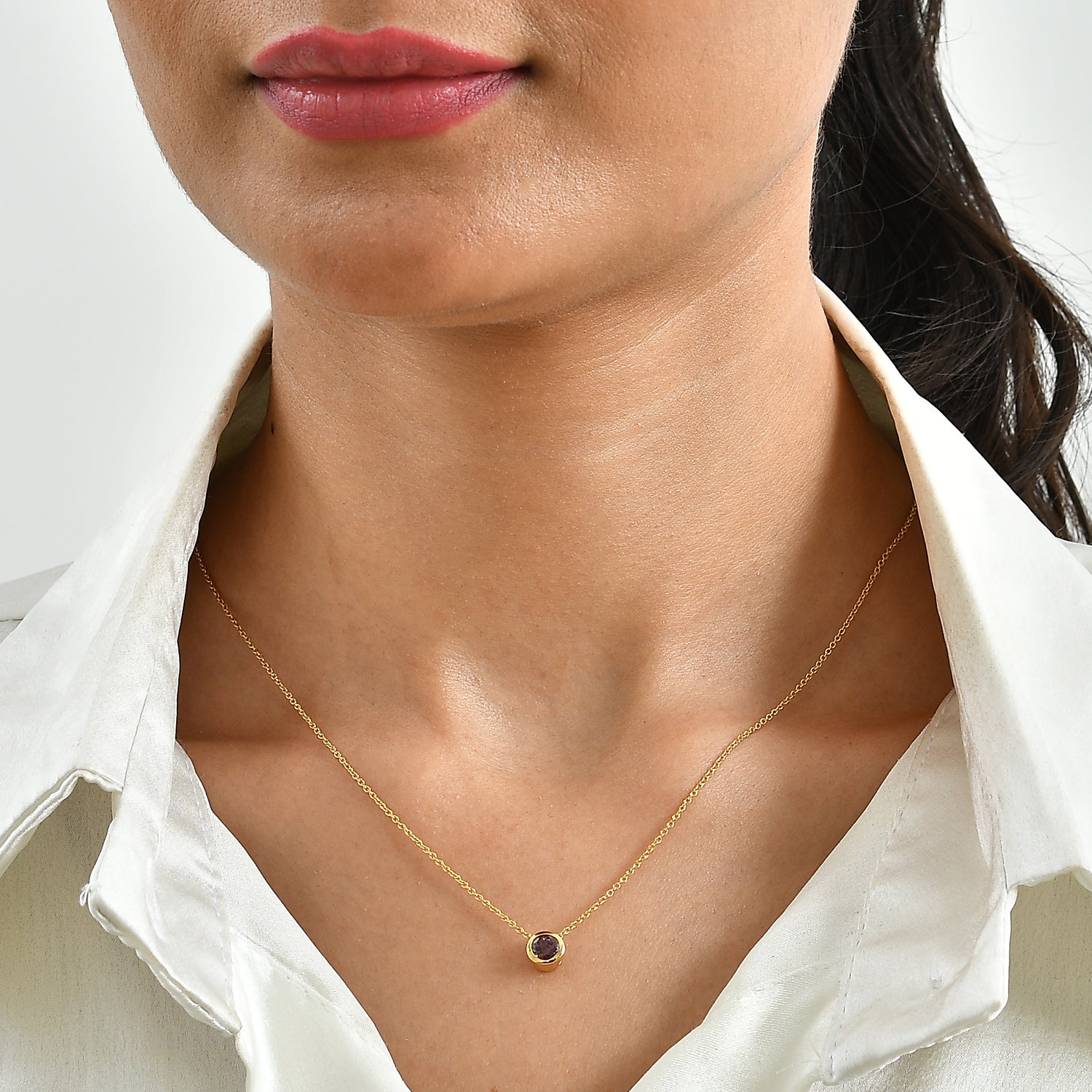 D'Joy Farbwechsel Granat Anhänger mit 50cm Kette, 925 Silber 750 Gelbgold Vermeil - 0,60 ct.