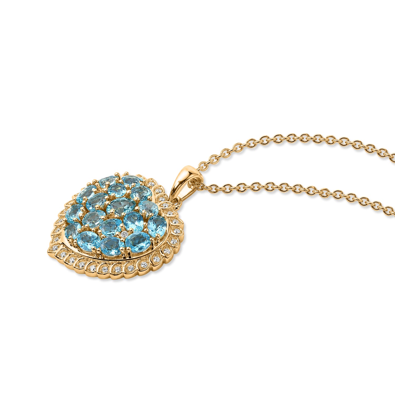 EverTrue AA Batroke blauer Apatit und Zirkon Anhänger mit 50cm Edelstahl Kette, Bronze mit Gelbgold E-Beschichtung - 3,78 ct.