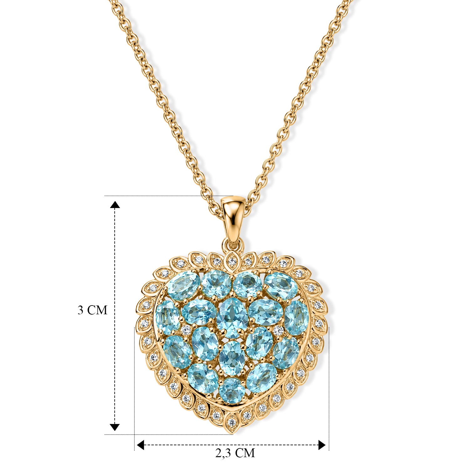 EverTrue AA Batroke blauer Apatit und Zirkon Anhänger mit 50cm Edelstahl Kette, Bronze mit Gelbgold E-Beschichtung - 3,78 ct.