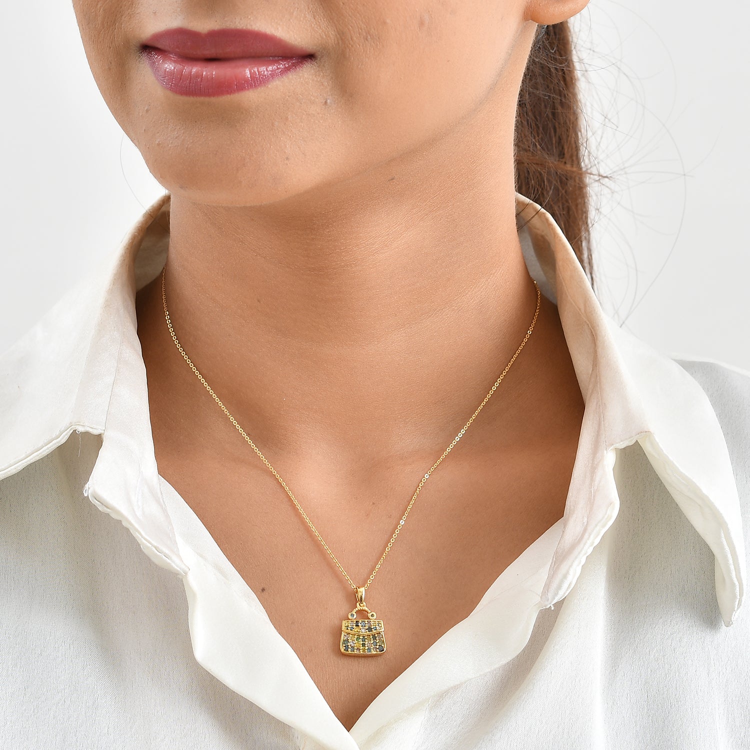 D'Joy Blauer Diamant, Gelber Diamant (IR) Anhänger mit Kette, ca. 50 cm 925 Silber 750 Gelbgold vermeil ca. 0.47 ct