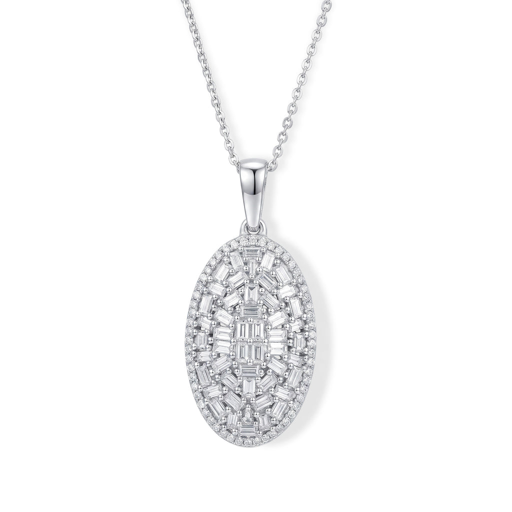 LUXURIANT SGL zertifizierter SI-GH Labor Diamant Cluster Halo Anhänger mit 50cm Kette, 925 Silber rhodiniert - 1,01 ct.