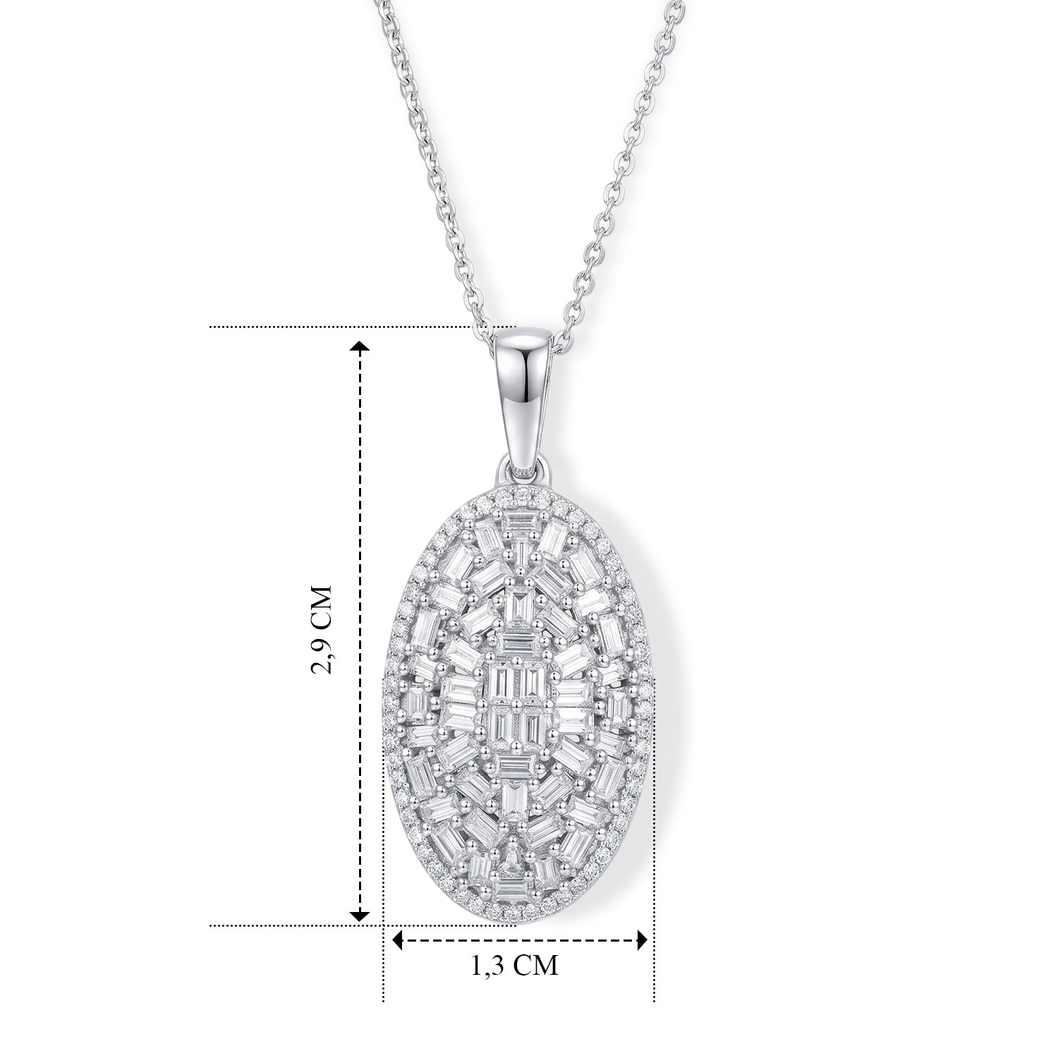 LUXURIANT SGL zertifizierter SI-GH Labor Diamant Cluster Halo Anhänger mit 50cm Kette, 925 Silber rhodiniert - 1,01 ct.