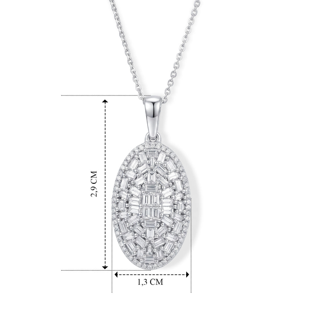 LUXURIANT SGL zertifizierter SI-GH Labor Diamant Cluster Halo Anhänger mit 50cm Kette, 925 Silber rhodiniert - 1,01 ct.