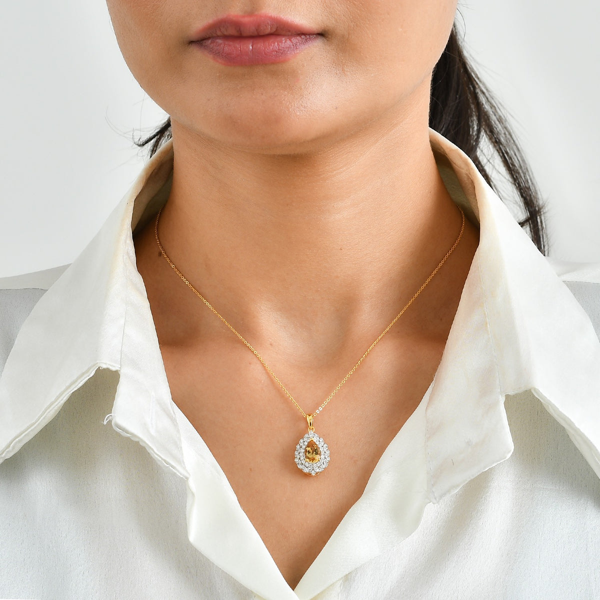 D'Joy AA Heliodor, Moissanit Schmuckset ca. 45 cm 925 Silber 750 Gelbgold vermeil ca. 2,48 ct.
