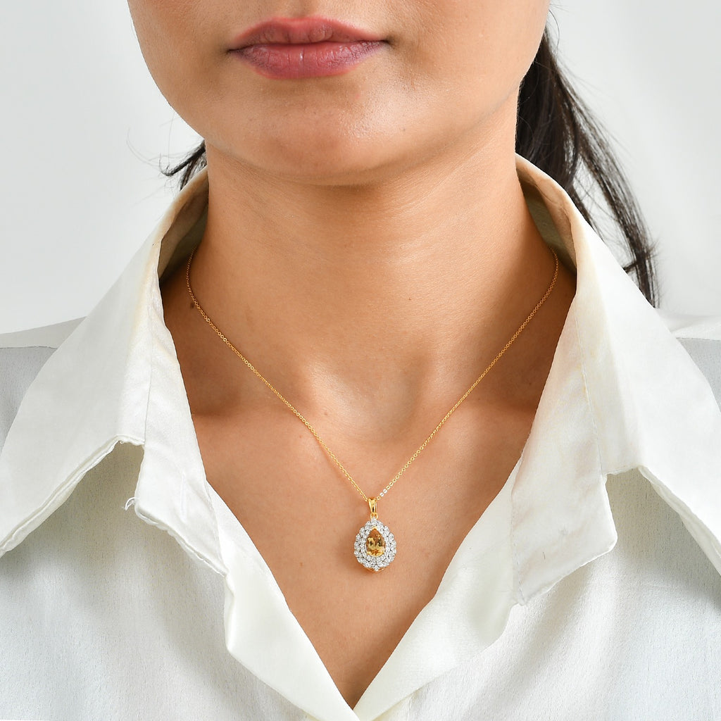 D'Joy AA Heliodor, Moissanit Schmuckset ca. 45 cm 925 Silber 750 Gelbgold vermeil ca. 2,48 ct.