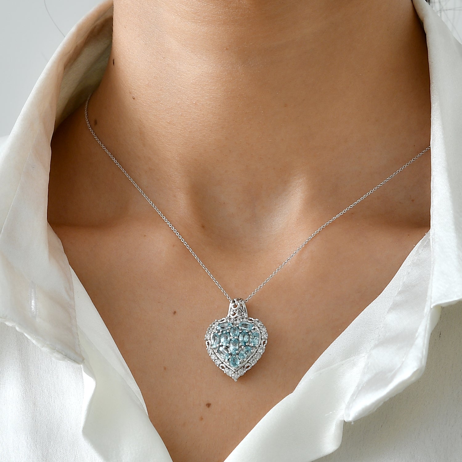 D'Joy Blauer Zirkon Schmuckset ca. 50 cm 925 Silber Rhodiniert ca. 4,77 ct.