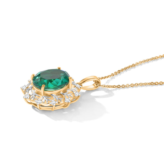 D'Joy Pfau Quarz Triplette, Weißer Zirkon Anhänger mit Kette, ca. 50 cm 925 Silber 750 Gelbgold vermeil, 925 Silber Rhodiniert und 750 Gelbgold Vermeil ca. 5.43 ct