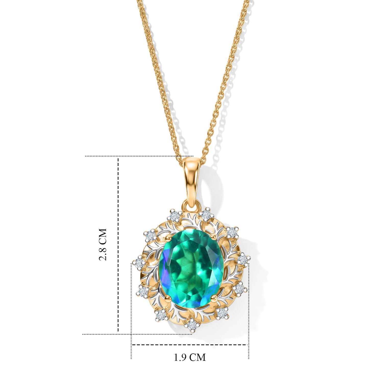 D'Joy Pfau Quarz Triplette, Weißer Zirkon Schmuckset ca. 50 cm 925 Silber 750 Gelbgold vermeil, 925 Silber Rhodiniert und 750 Gelbgold Vermeil ca. 5.43 ct