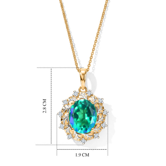 D'Joy Pfau Quarz Triplette, Weißer Zirkon Anhänger mit Kette, ca. 50 cm 925 Silber 750 Gelbgold vermeil, 925 Silber Rhodiniert und 750 Gelbgold Vermeil ca. 5.43 ct