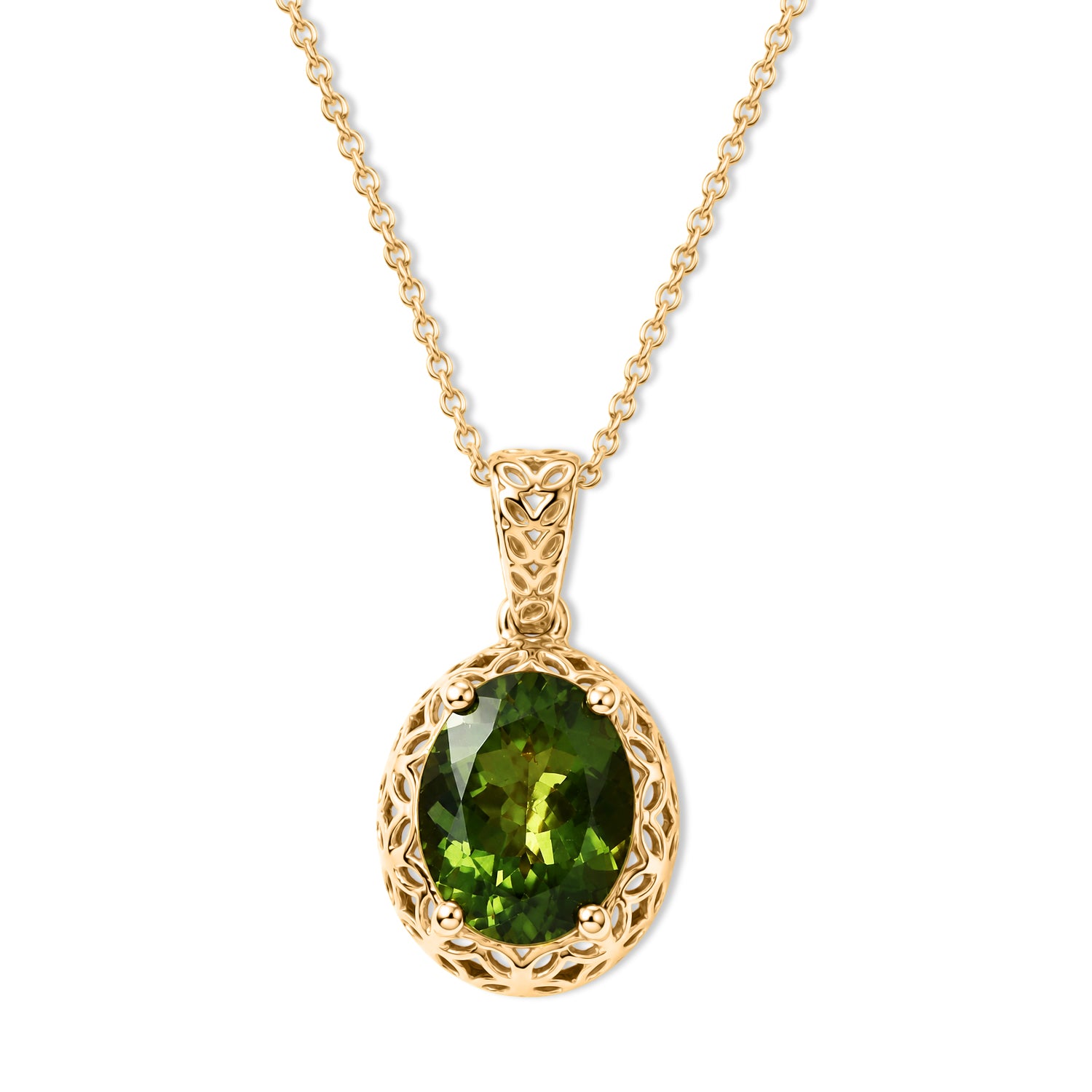 D'Joy natürlicher grüner Apatit Anhänger mit 50cm Kette, 925 Silber 750 Gelbgold Vermeil - 2,43 ct.
