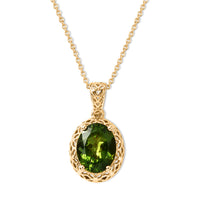 D'Joy natürlicher grüner Apatit Anhänger mit 50cm Kette, 925 Silber 750 Gelbgold Vermeil - 2,43 ct.