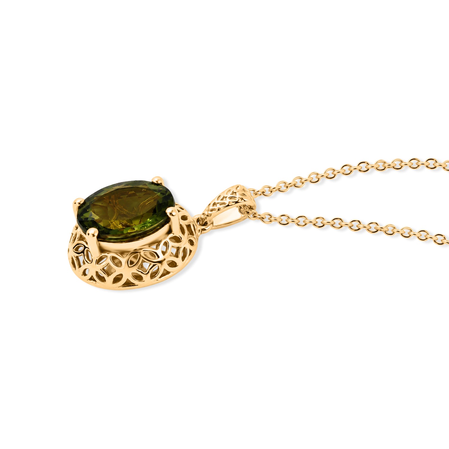 D'Joy natürlicher grüner Apatit Anhänger mit 50cm Kette, 925 Silber 750 Gelbgold Vermeil - 2,43 ct.