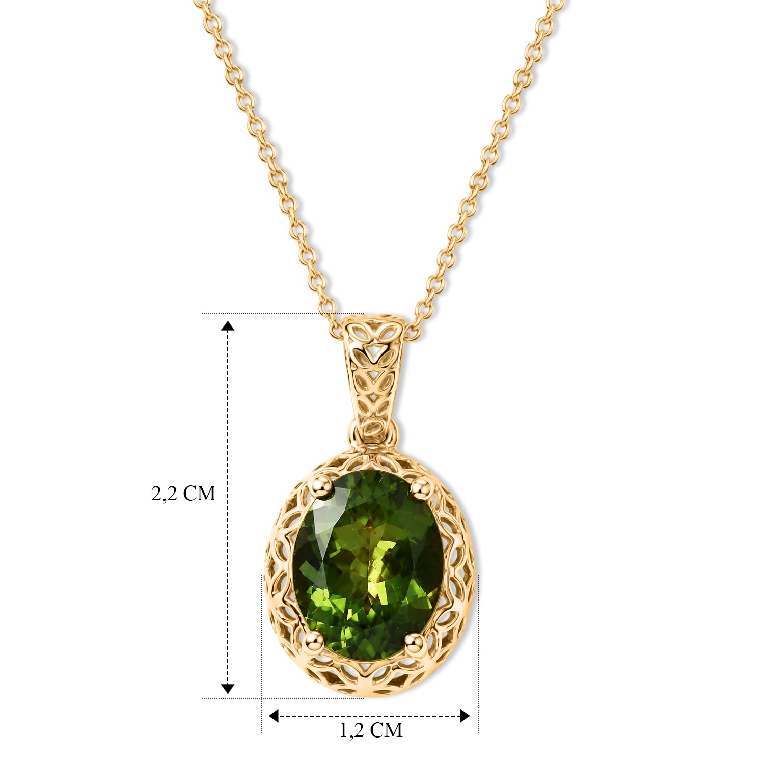 D'Joy natürlicher grüner Apatit Anhänger mit 50cm Kette, 925 Silber 750 Gelbgold Vermeil - 2,43 ct.