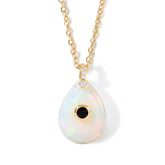 Opalit, Kristall und Zirkonia Anhänger mit 50cm Kette, Messing - 20 ct.
