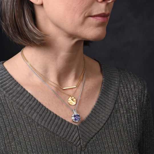 D'Joy Farbwechsel Fluorit und Moissanit Anhänger mit 50cm Edelstahl-Kette, 925 Silber rhodiniert - 3,70 ct.