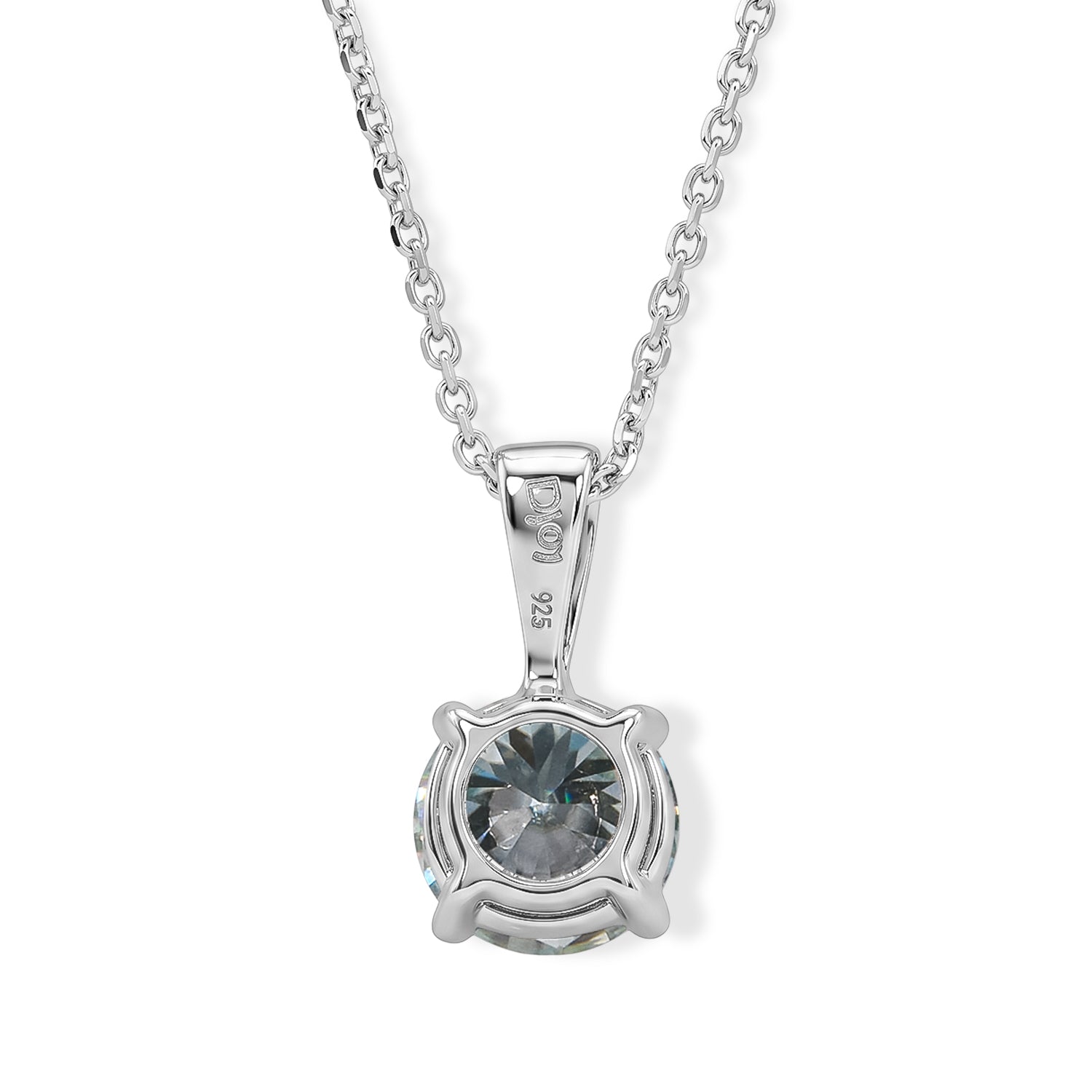 D'Joy Paraiba Moissanit Solitär Anhänger mit 45cm Kette, 925 Silber rhodiniert - 1,21 ct.