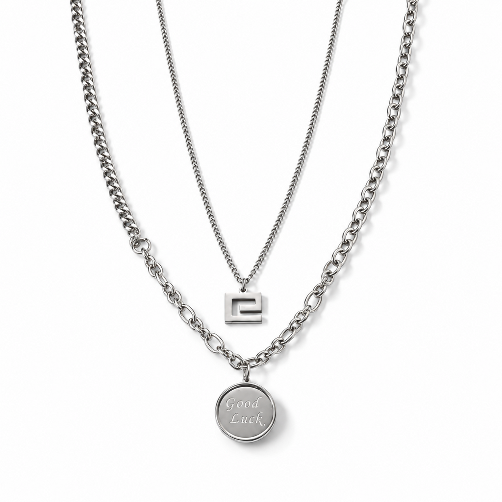 2er-Halsketten-Set mit Glücksbringermotiven, 316L-Edelstahl, ca. 20,60 g