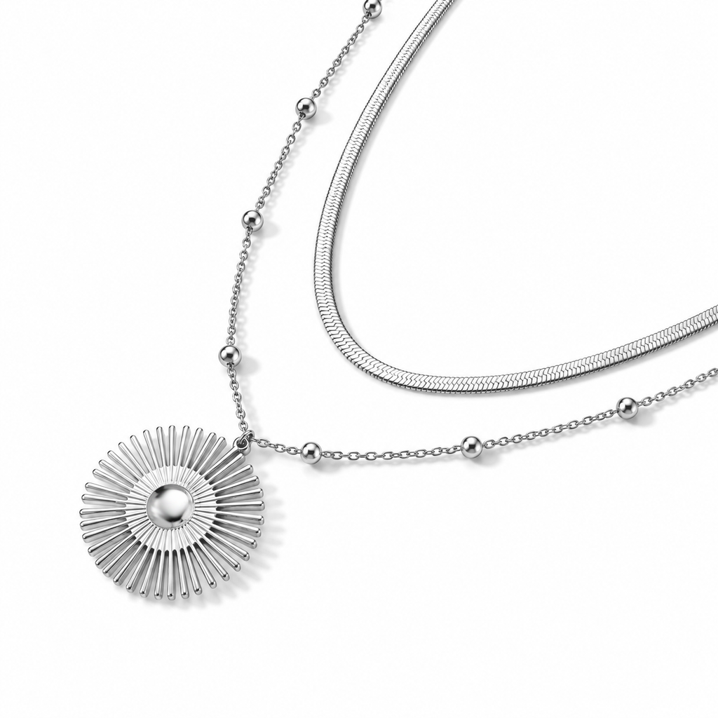 2er-Halsketten-Set mit Sonnenmotiv, 316L-Edelstahl, ca. 32,80 g