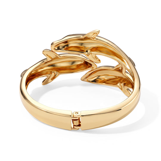 2er-Armreif-Set mit Delfinmotiv und gehämmerter Wellenstruktur, 17,5cm, goldfarbene Legierung