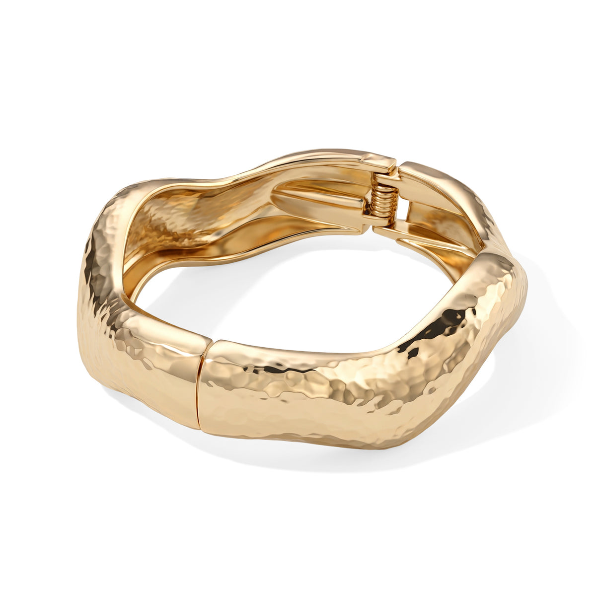 2er-Armreif-Set mit Delfinmotiv und gehämmerter Wellenstruktur, 17,5cm, goldfarbene Legierung