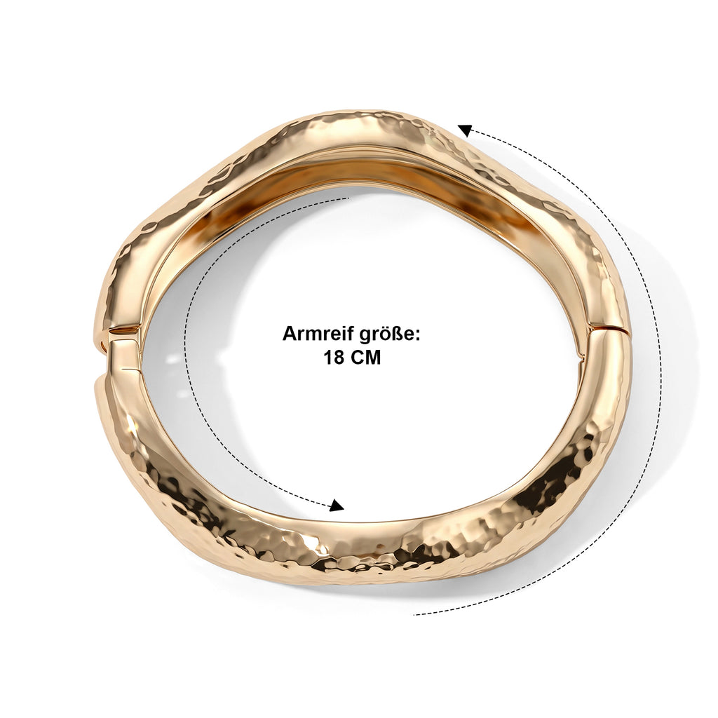 2er-Armreif-Set mit Delfinmotiv und gehämmerter Wellenstruktur, 17,5cm, goldfarbene Legierung