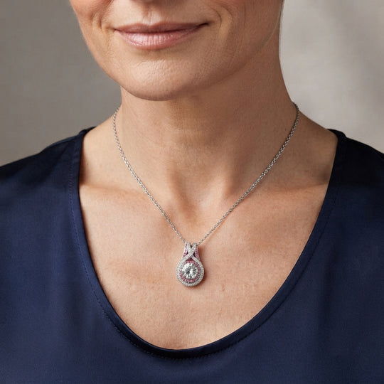 D'Joy Moissanit und rosa Saphir Anhänger mit 50cm Kette, 925 Silber rhodiniert und 750 Roségold Vermeil - 3,23 ct.