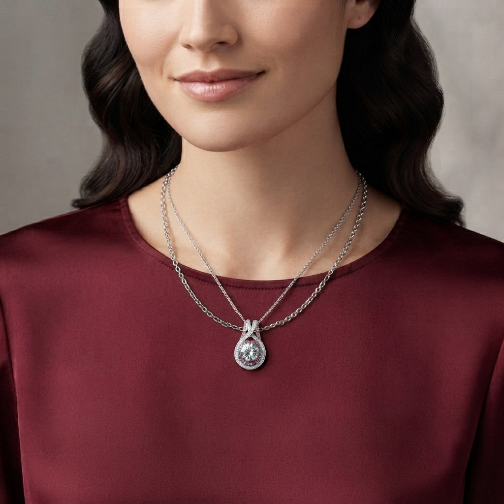 D'Joy Moissanit, Rosa Saphir Schmuckset ca. 50 cm 925 Silber Rhodiniert ca. 3,23 ct.