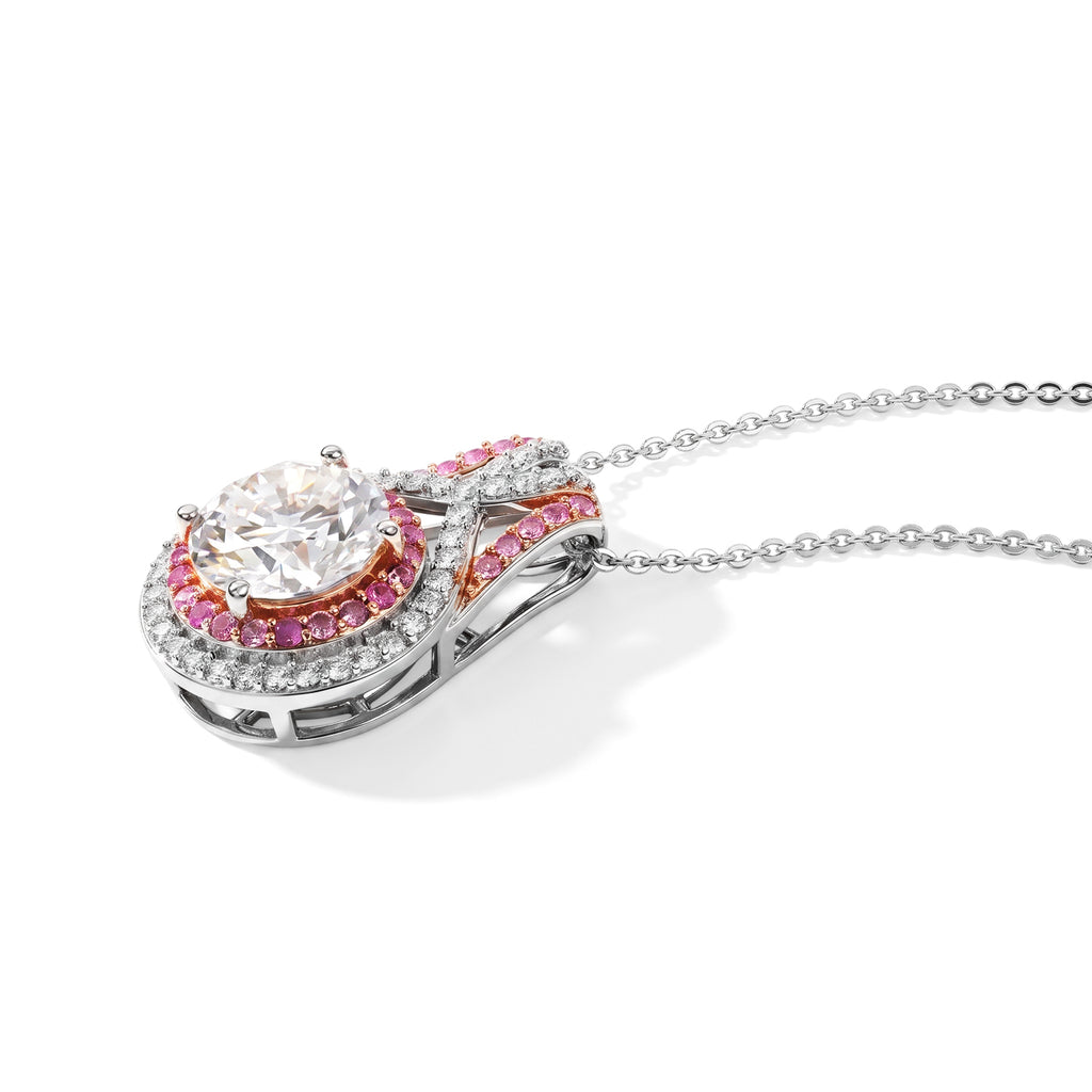 D'Joy Moissanit, Rosa Saphir Schmuckset ca. 50 cm 925 Silber Rhodiniert ca. 3,23 ct.