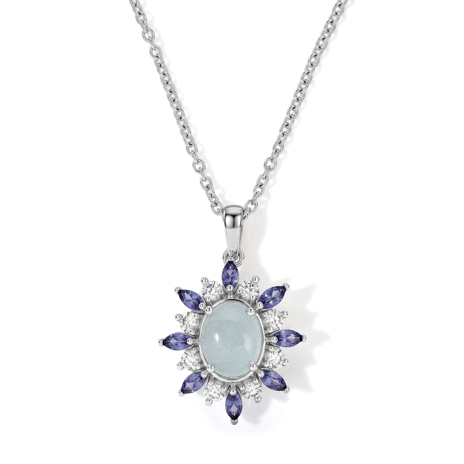 EVER TRUE Milchiger Aquamarin, Weißer Zirkon Schmuckset ca. 50 cm ca. 3,70 ct.