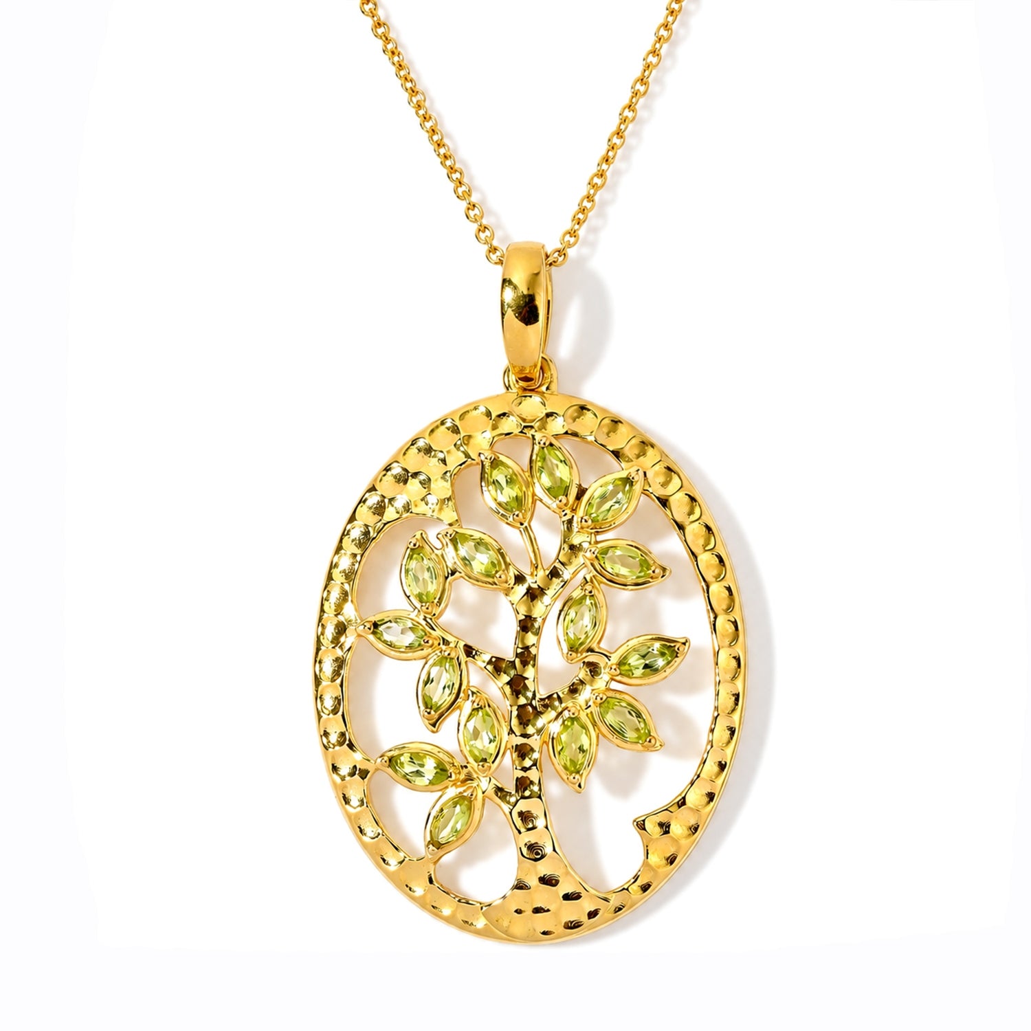 EverTrue Peridot Arizona Anhänger mit 50cm Edelstahl Kette, Bronze mit Gelbgold E-Beschichtung - 8,53 ct.