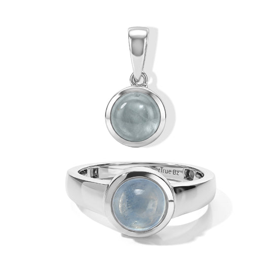 2er Set - EVER TRUE Milky Aquamarin Ring und Anhänger, (Größe 18.00) ca. 3.21 ct