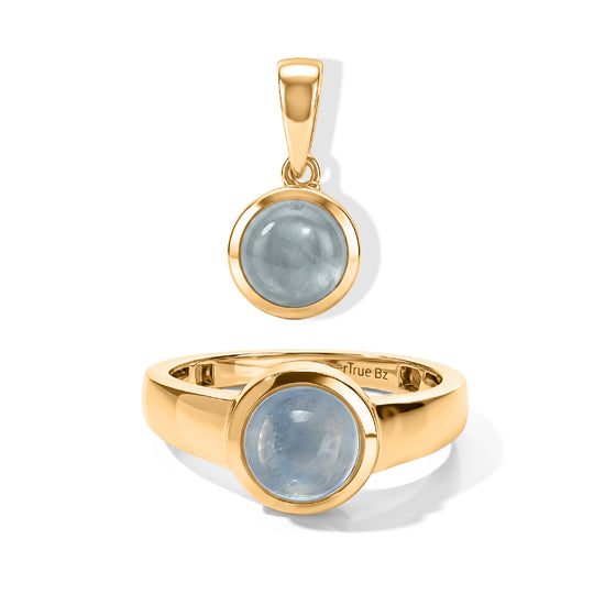 2er Set - EVER TRUE Milky Aquamarin Ring und Anhänger, (Größe 18.00) ca. 3.21 ct