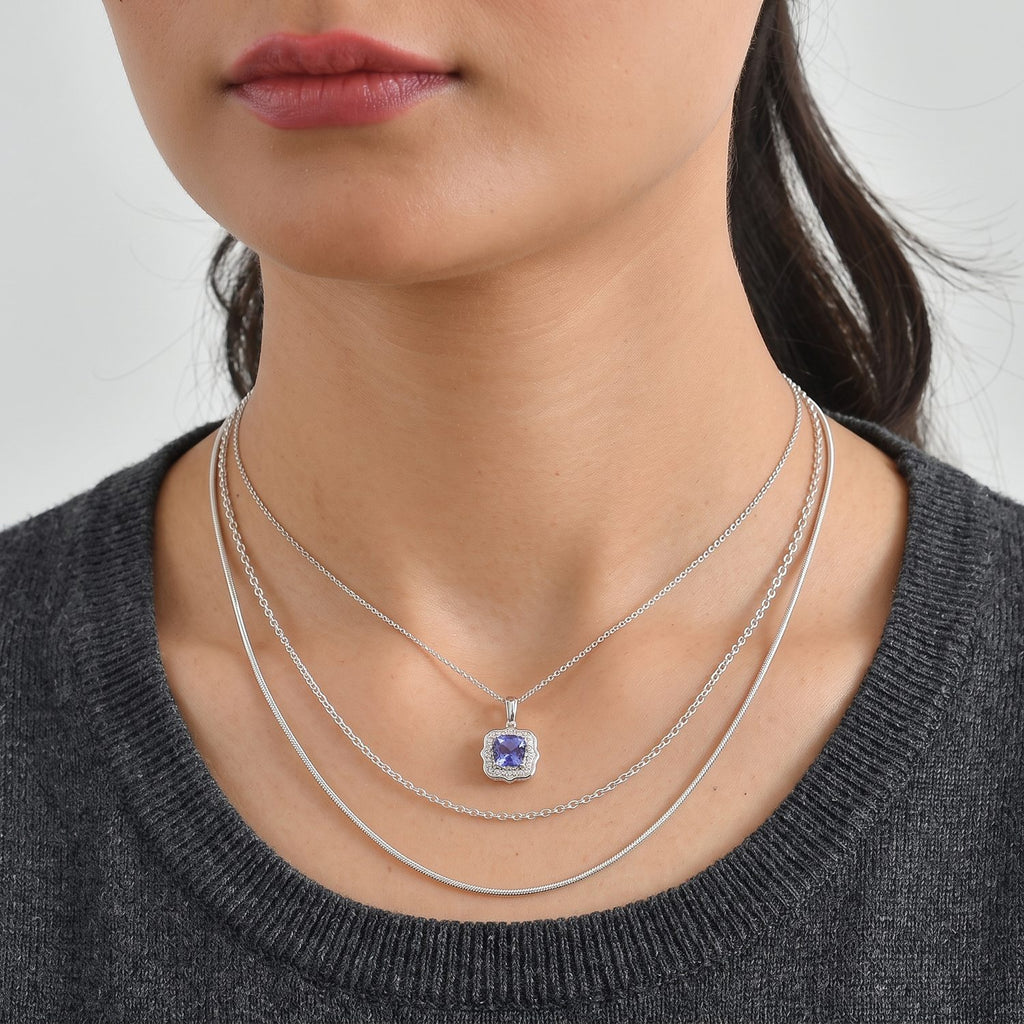 D'Joy AA Tansanit, Moissanit Schmuckset ca. 45 cm 925 Silber Rhodiniert ca. 2,12 ct.