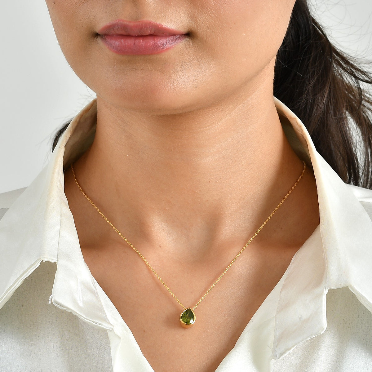 D'Joy AA Arizona Peridot Schmuckset ca. 50 cm 925 Silber 750 Gelbgold vermeil ca. 1.79 ct