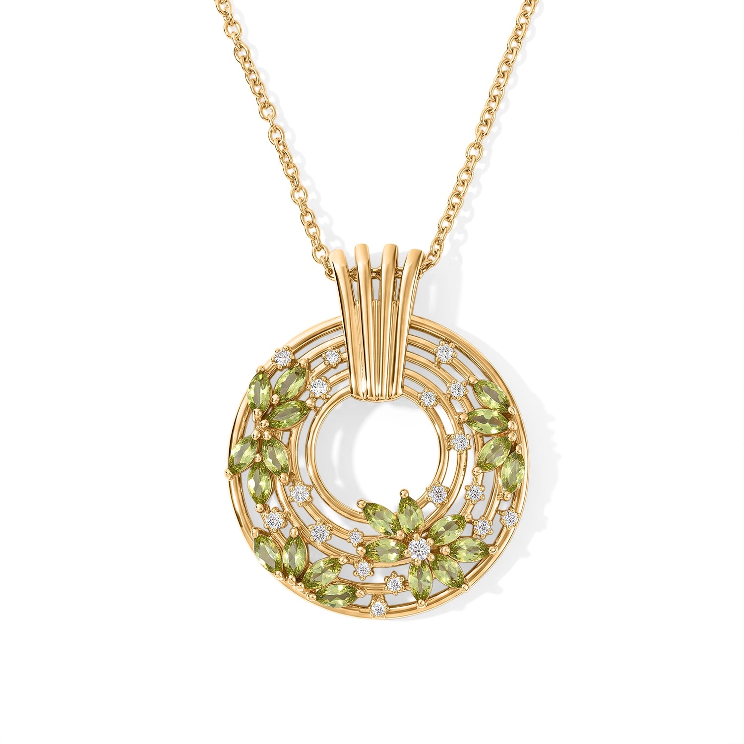 EverTrue Peridot Arizona und Zirkon Anhänger mit 50cm Edelstahl Kette, Bronze mit Gelbgold E-Beschichtung - 2,17 ct.