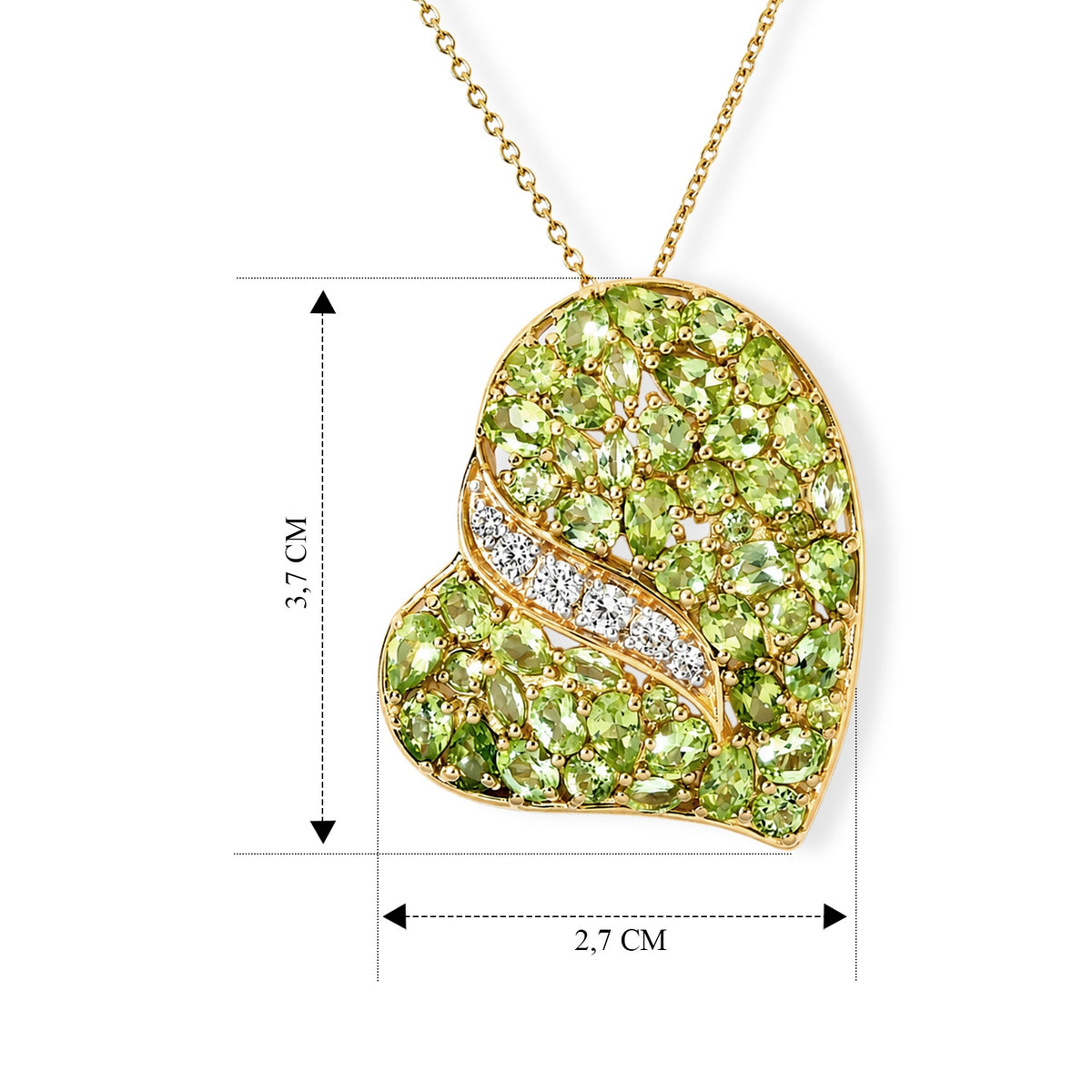D'Joy Arizona Peridot, Weißer Zirkon Schmuckset ca. 50 cm 925 Silber 750 Gelbgold vermeil ca. 8.53 ct