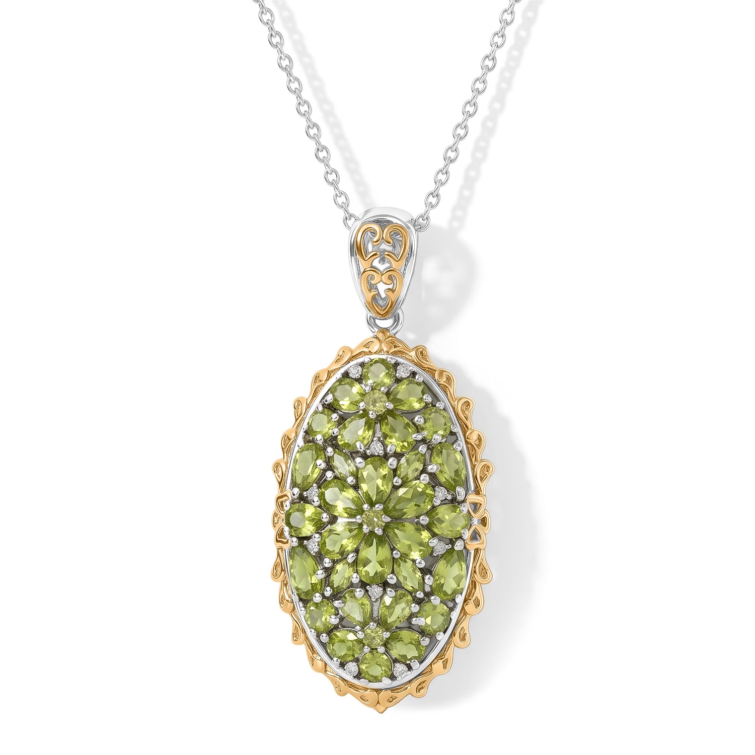 D'Joy Peridot Arizona und Zirkon Ring, 925 Silber rhodiniert und 750 Gelbgold Vermeil - 5,60 ct.