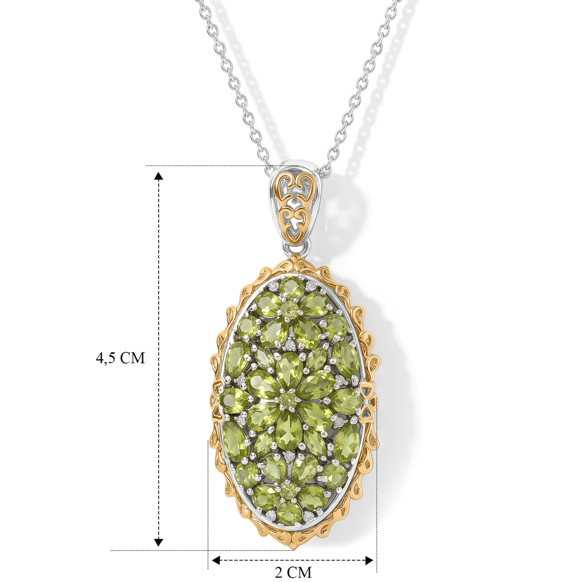 D'Joy Arizona Peridot Schmuckset ca. 50 cm 925 Silber 750 Gelbgold vermeil, 925 Silber Rhodiniert und 750 Gelbgold Vermeil ca. 5.58 ct