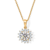 D'Joy GRA zertifizierter Moissanit Anhänger mit 50cm Kette, 925 Silber 750 Gelbgold Vermeil - 2,18 ct.