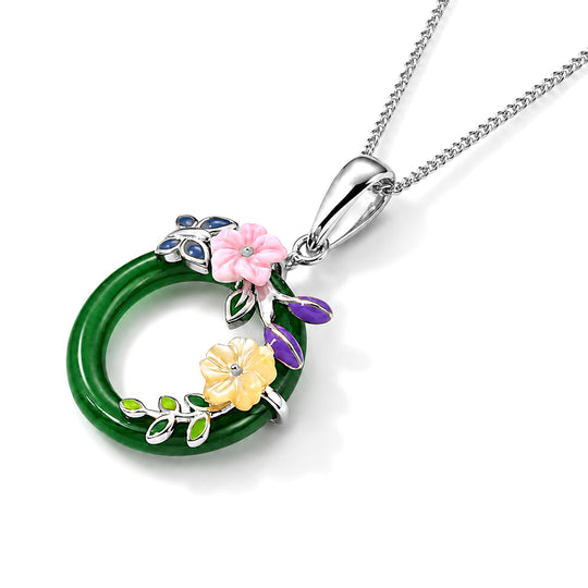 JARDIN KOLLEKTION D'Joy Gefärbte grüne Jade, Rosa Perlmutt (6x6mm) Schmuckset ca. 45 cm 925 Silber Rhodiniert 6.35 ct